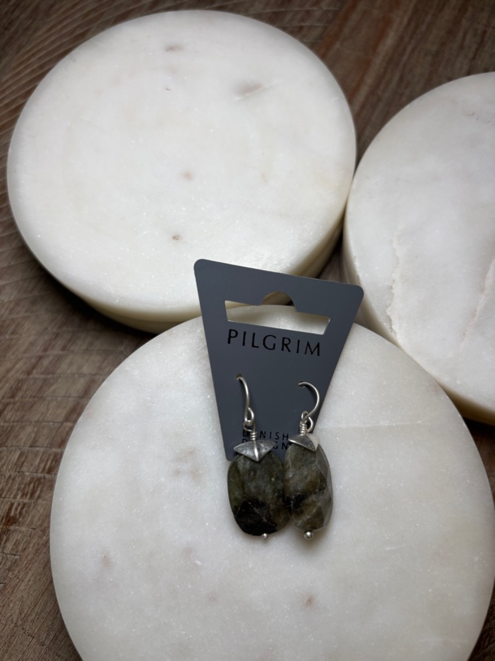 252 Pilgrim Olive-Tone Faceted Drop Earrings with Silver Hooks
